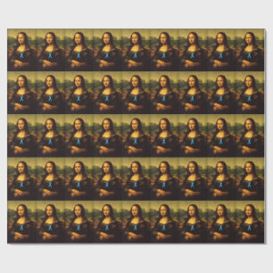 Mona Lisa Wears Blue Ribbon Wrapping Paper