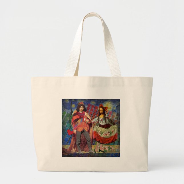 Mona Lisa Whimsical Large Tote Bag (Front)