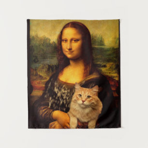 Mona Lisa with a cat (Cat fur) Cat pet lovers Tapestry
