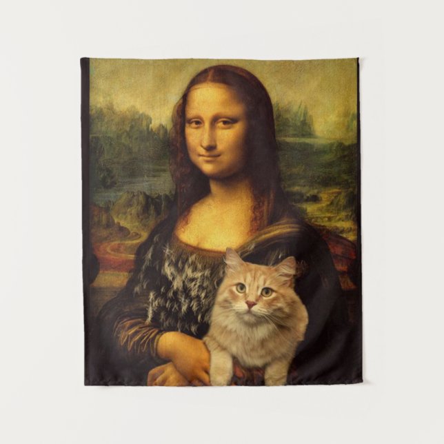 Mona Lisa with a cat (Cat fur) Cat pet lovers  Tapestry (Front)