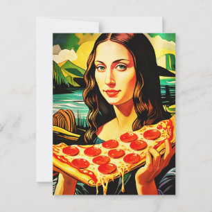 Mona Lisa  with  a large  slice of pizza Postcard