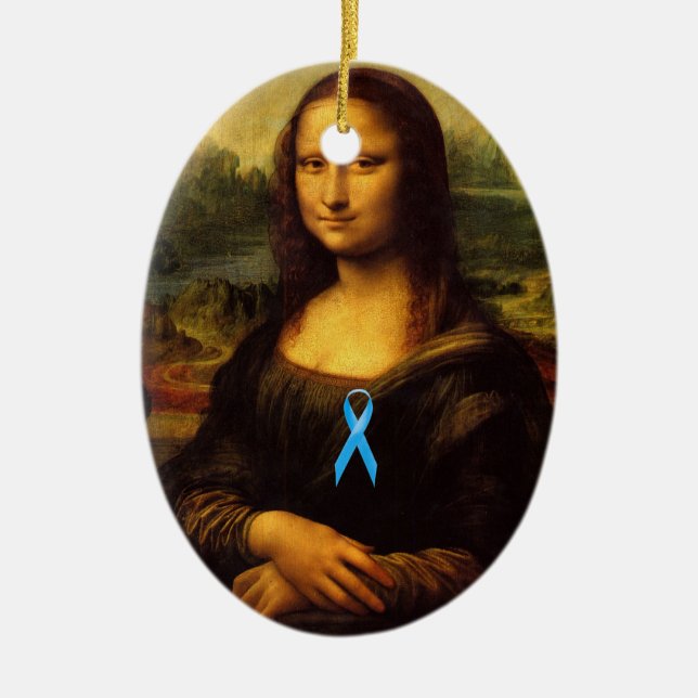 Mona Lisa With Blue Ribbon Ceramic Tree Decoration (Front)
