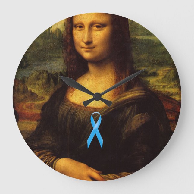 Mona Lisa With Blue Ribbon Large Clock (Front)