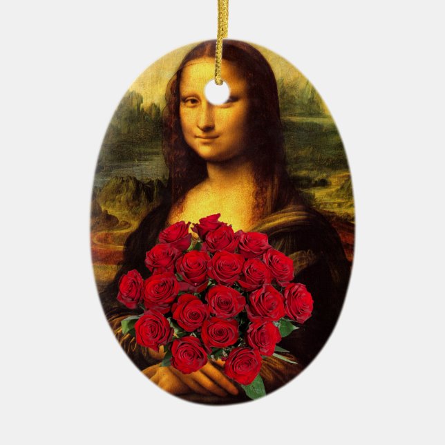 Mona Lisa With Bouquet Of Red Roses Ceramic Tree Decoration (Front)