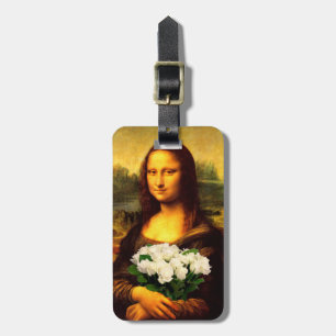 Mona Lisa With Bouquet Of White Roses Luggage Tag