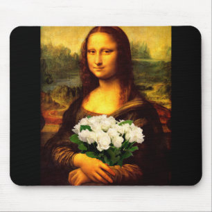 Mona Lisa With Bouquet Of White Roses Mouse Pad