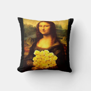 Mona Lisa With Bouquet Of Yellow Roses Cushion