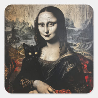 Mona Lisa with Cat Square Sticker