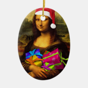Mona Lisa With Christmas Packages Ceramic Tree Decoration