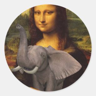 Mona Lisa With Elephant Classic Round Sticker