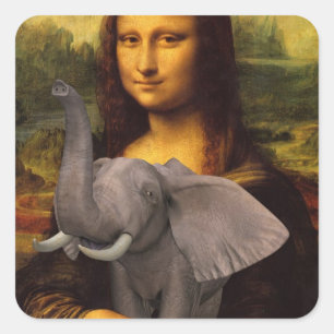 Mona Lisa With Elephant Parody Square Sticker