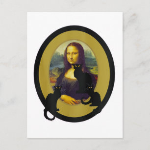 Mona Lisa with Les Chats Noir, Parody Postcard