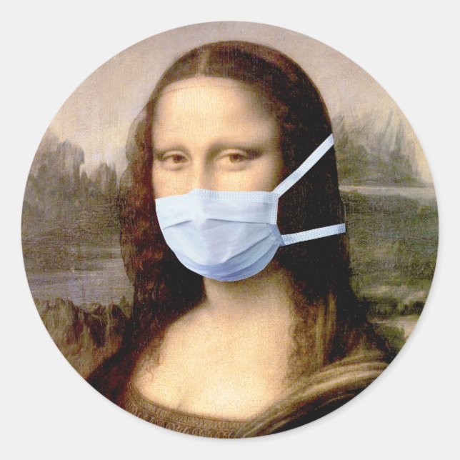 Mona Lisa with Mask Da Vinci Spoofing The Arts Classic Round Sticker (Front)