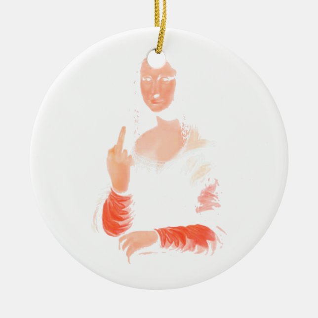 Mona Lisa with middle finger Ceramic Tree Decoration (Front)