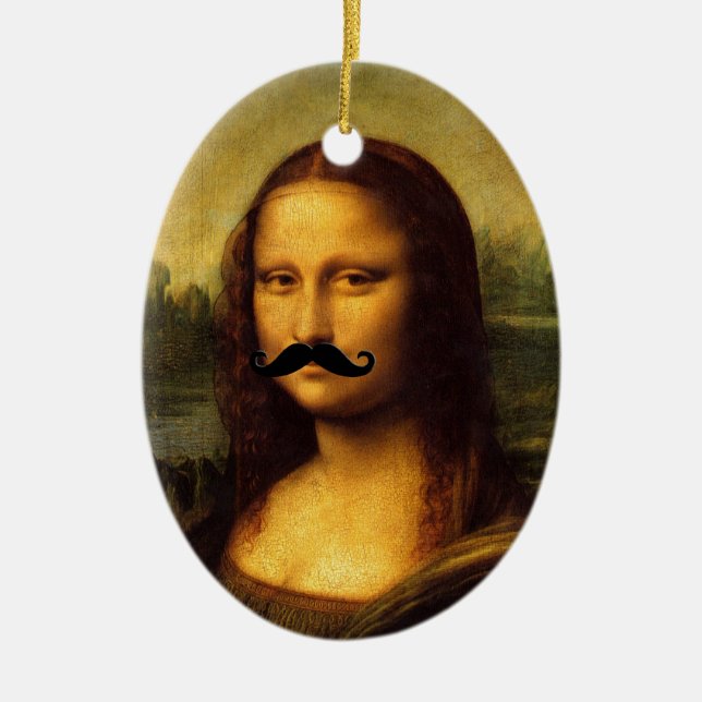 Mona Lisa With Moustache Ceramic Tree Decoration (Front)
