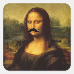 Mona Lisa With Moustache Square Sticker