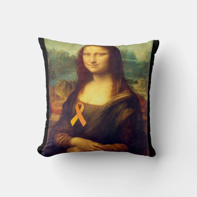 Mona Lisa With Orange Ribbon Cushion (Front)