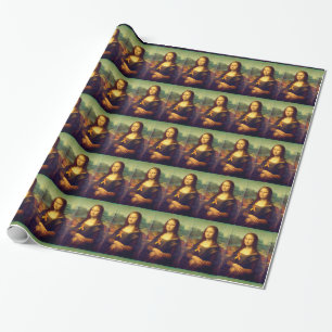 Mona Lisa With Orange Ribbon Wrapping Paper