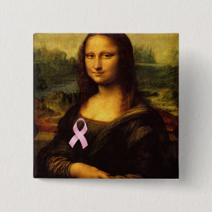 Mona Lisa With Pink Ribbon 15 Cm Square Badge