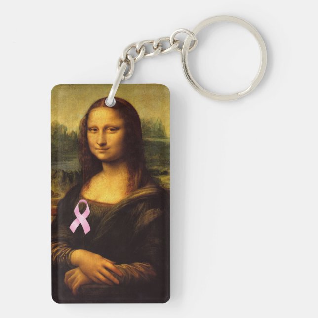 Mona Lisa With Pink Ribbon Key Ring (Back)