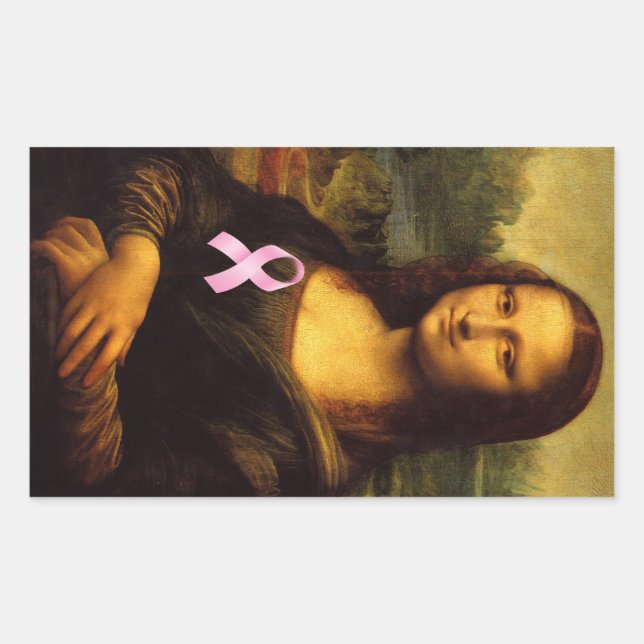 Mona Lisa With Pink Ribbon Rectangular Sticker (Front)