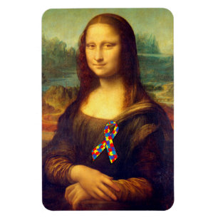 Mona Lisa With Puzzle Ribbon Magnet