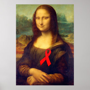 Mona Lisa With Red Ribbon Poster