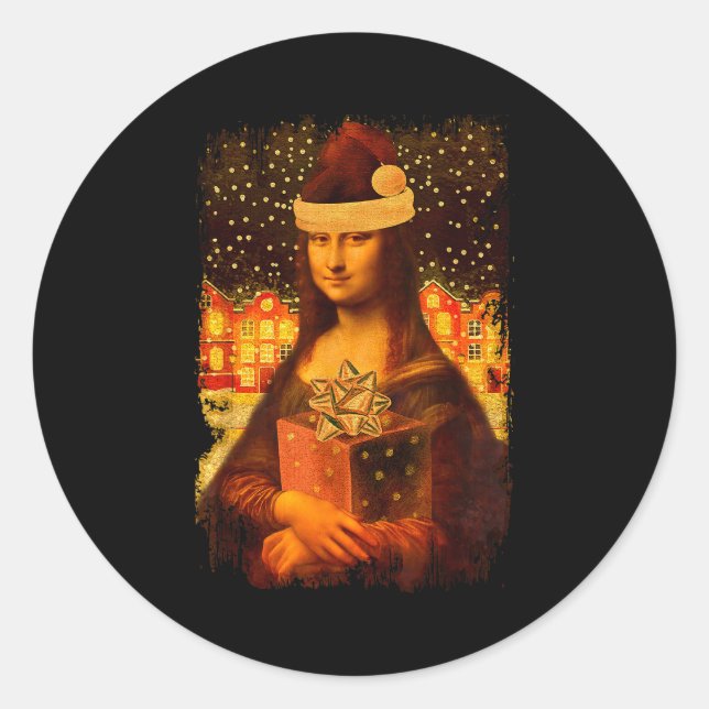 Mona Lisa With Santa Hat For Art Teacher Mona Lisa Classic Round Sticker (Front)