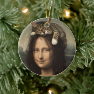 Mona Lisa With Sleeping Cat                        Ceramic Tree Decoration