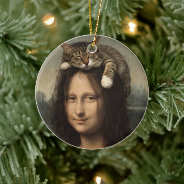 Mona Lisa With Sleeping Cat                        Ceramic Tree Decoration (Tree)