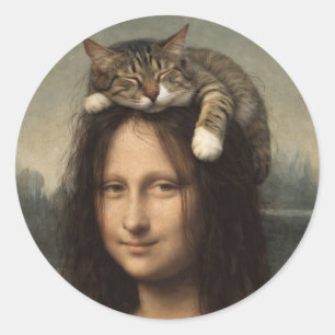 Mona Lisa With Sleeping Cat Classic Round Sticker