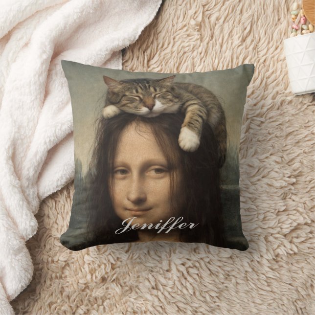 Mona Lisa With Sleeping Cat                        Cushion (Blanket)