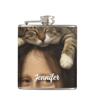 Mona Lisa With Sleeping Cat Hip Flask