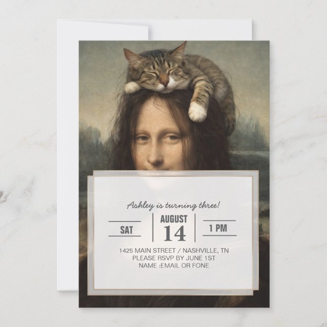 Mona Lisa With Sleeping Cat                        Invitation (Front)
