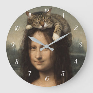 Mona Lisa With Sleeping Cat Large Clock