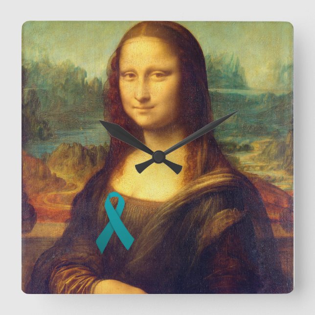 Mona Lisa With Teal Ribbon Square Wall Clock (Front)