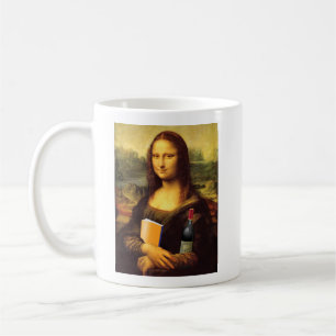 Mona Lisa with Wine and Book Humour Coffee Mug