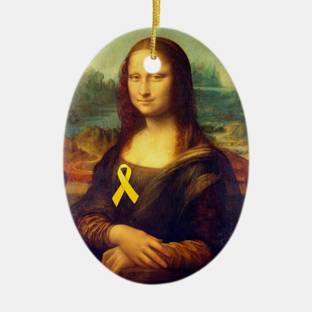 Mona Lisa With Yellow Ribbon Ceramic Tree Decoration (Front)