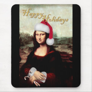 Mona Lisa's Christmas Santa Hat Mouse Pad