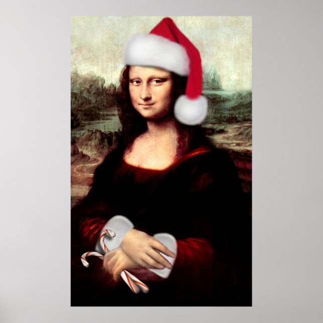 Mona Lisa's Christmas Santa Hat Poster (Front)