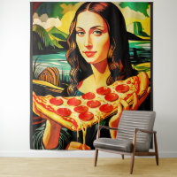 Mona Lisa's pizza  moment  Extra Large Tapestry