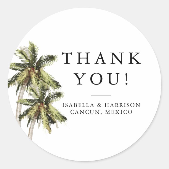 MONA Minimalist Palm Tree Beach Ocean Classic Round Sticker (Front)