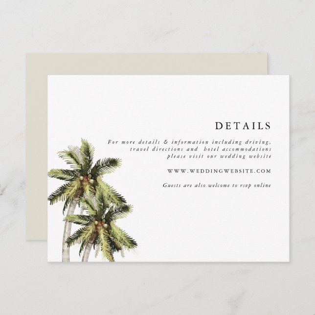 MONA Modern Minimalist Tropical Palm Beach Details Invitation (Front/Back)