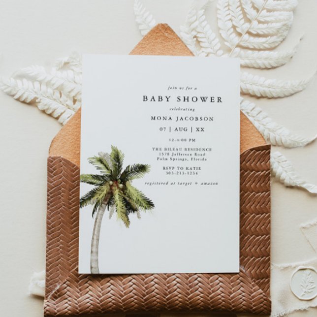 MONA Modern Tropical Palm Tree Beach Baby Shower Invitation (Creator Uploaded)