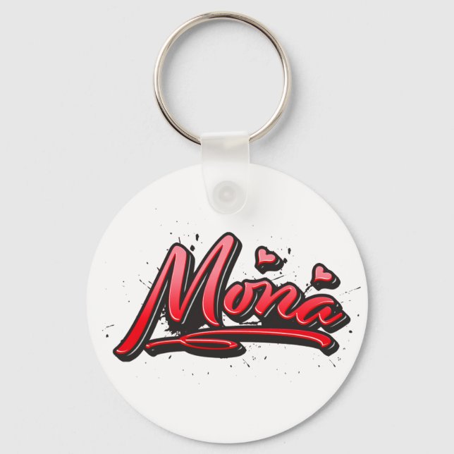 Mona red Heart Graffiti Schlüsselanhänger Key Ring (Front)
