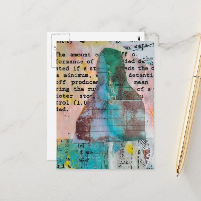 Mona Stamped Mixed Media Postcard (Front/Back In Situ)