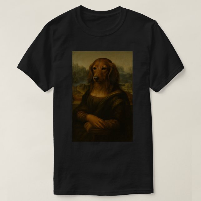 Mona Woofsa - Renaissance Dachshund Art T-Shirt (Design Front)
