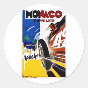 Monaco 1931 Grand Prix Vintage Race Poster Classic Round Sticker