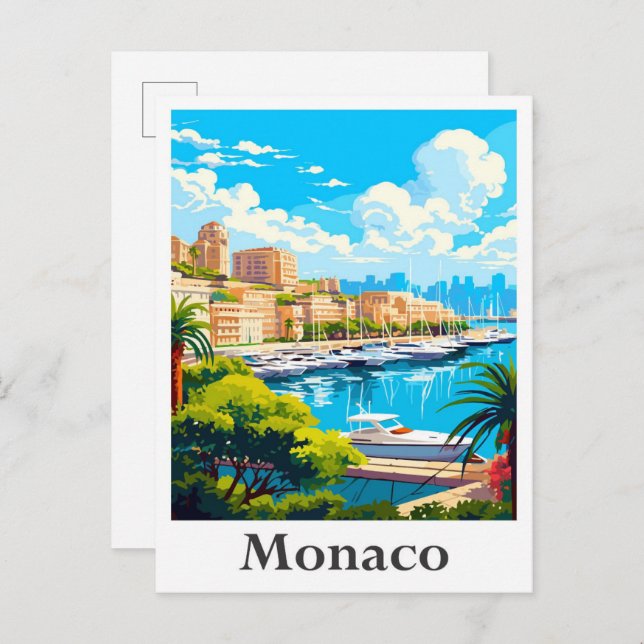 Monaco Art Vintage Travel Illustration Postcard (Front/Back)