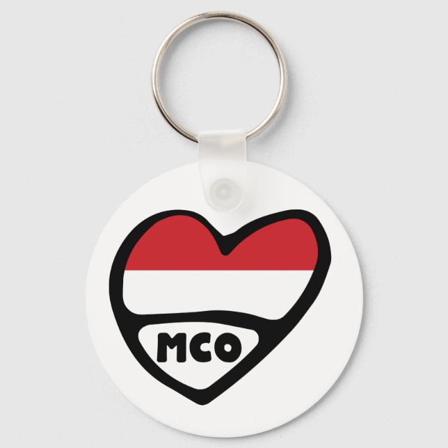 Monaco Country Code Flag Heart Keyring, MCO Key Ring (Front)